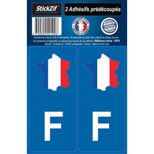 2 autocollants stickers plaque immatriculation pays - Carte de France - Identifiant plaque France