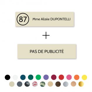 Plaque boîte aux lettres Decayeux NOM - NUMÉRO + Plaque STOP PUB | 1 ligne