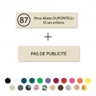 Plaque boîte aux lettres Decayeux NOM - NUMÉRO + Plaque STOP PUB | 2 lignes