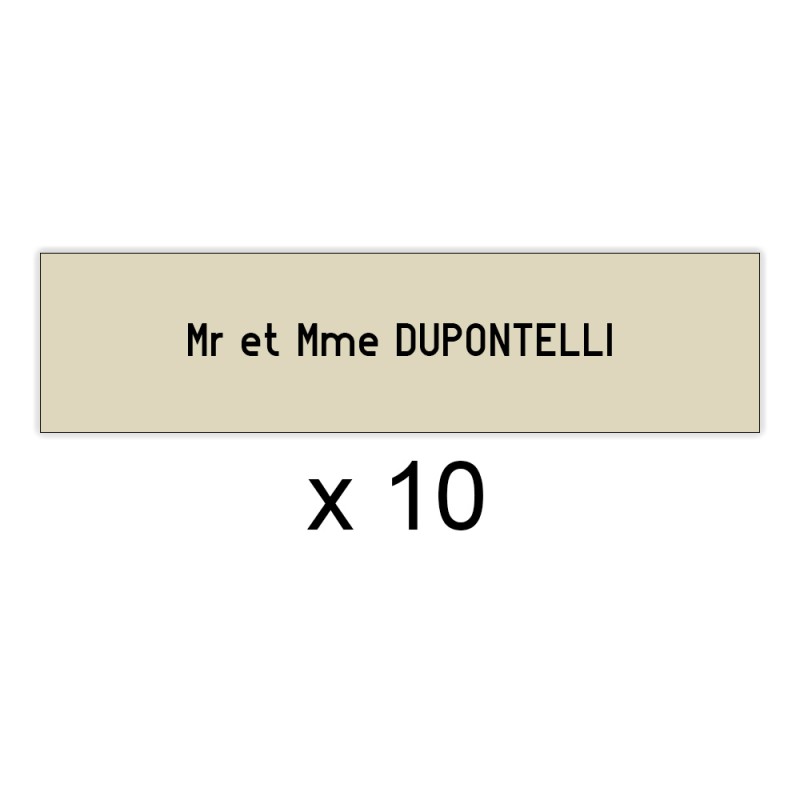 Lot de 10 plaques beige lettres noires pour boite aux lettres Decayeux (100x25mm) pour copropriété, syndic immeuble Lot de 10 plaques beige lettres noires pour boite aux lettres Decayeux (100x25mm) pour copropriété, syndic immeuble