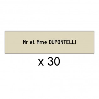 Lot de 30 plaques beige lettres noires pour boite aux lettres Decayeux (100x25mm) pour copropriété, syndic immeuble