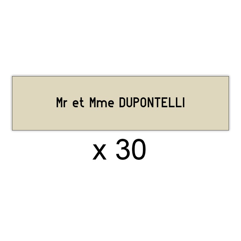 Lot de 30 plaques beige lettres noires pour boite aux lettres Decayeux (100x25mm) pour copropriété, syndic immeuble Lot de 30 plaques beige lettres noires pour boite aux lettres Decayeux (100x25mm) pour copropriété, syndic immeuble