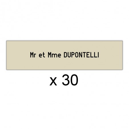 Lot de 30 plaques beige lettres noires pour boite aux lettres Decayeux (100x25mm) pour copropriété, syndic immeuble