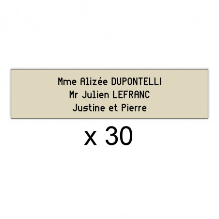 Lot de 30 plaques beige lettres noires pour boite aux lettres Decayeux (100x25mm) pour copropriété, syndic immeuble