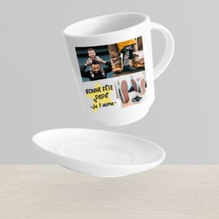 Grande tasse à café personnalisée + soucoupe