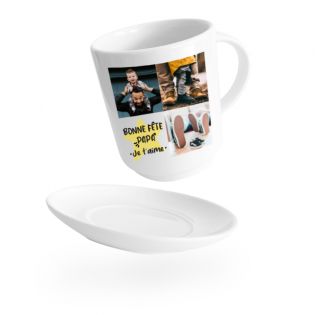 Grande tasse à café personnalisée + soucoupe
