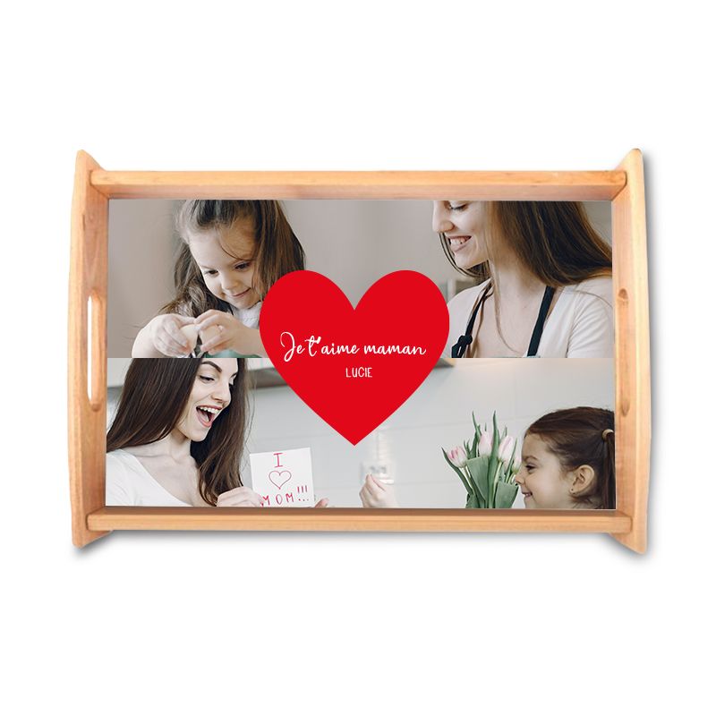 Plateau personnalisé en bois clair - Maman | Grand format Plateau personnalisé en bois clair - Maman | Grand format