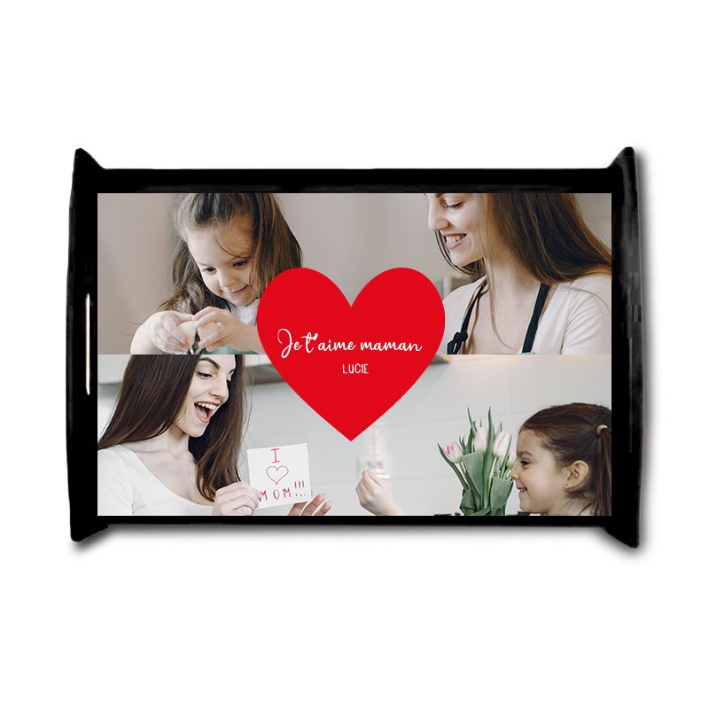 Plateau personnalisé en bois foncé - Maman | Grand format Plateau personnalisé en bois foncé - Maman | Grand format