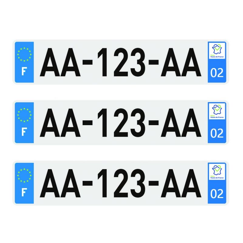 3 Plaques d'immatriculation PET homologuée SIV 520 x 110 mm 3 Plaques d'immatriculation PET homologuée SIV 520 x 110 mm