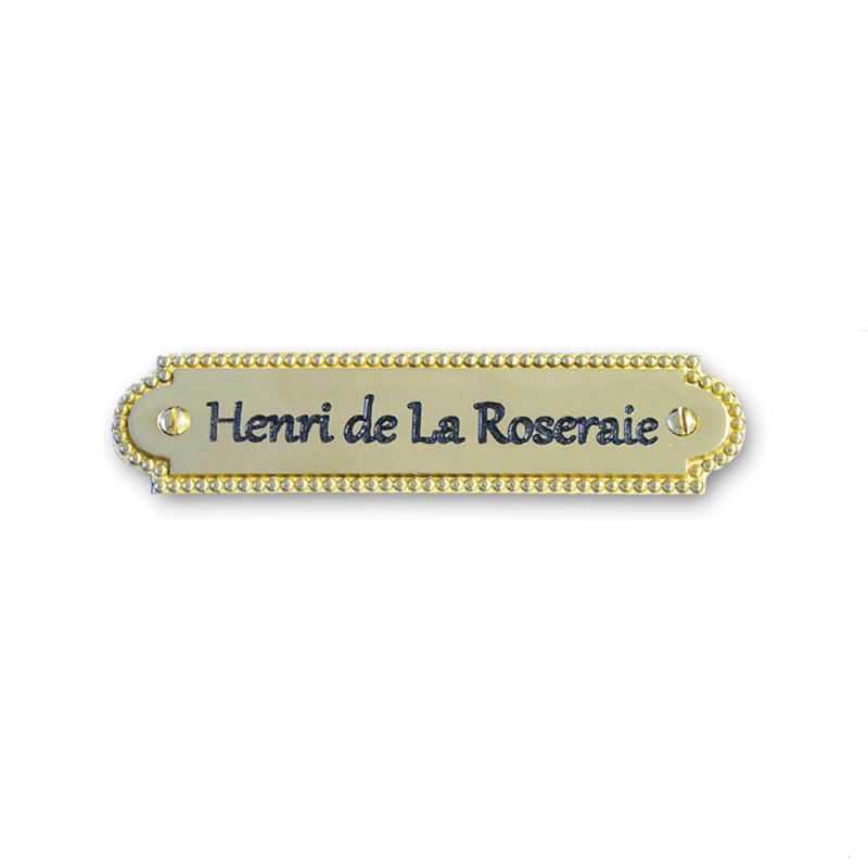 Plaque de porte nom en laiton personnalisée par gravure - Format rectangle  avec perles