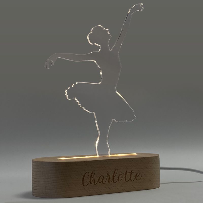 Lampe de chevet à LED avec socle en bois personnalisable avec prénom | Modèle Danseuse Ballerine Lampe de chevet à LED avec socle en bois personnalisable avec prénom | Modèle Danseuse Ballerine