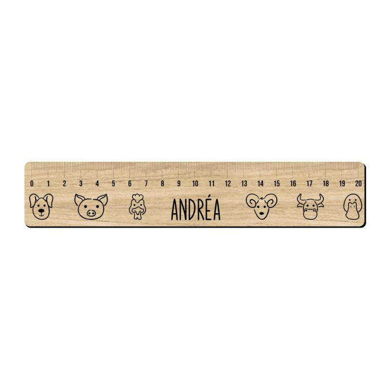 Règle graduée 20 cm personnalisée pour écolier · Prénom | Têtes d'animaux Règle graduée 20 cm personnalisée pour écolier · Prénom | Têtes d'animaux