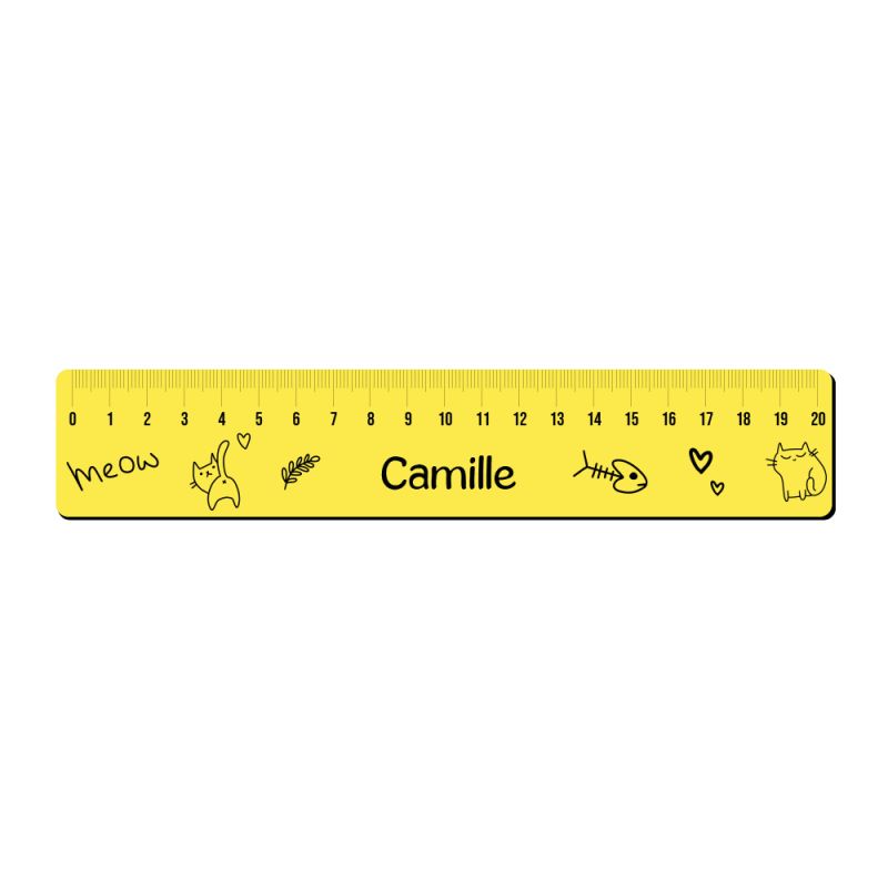 Règle graduée 20 cm personnalisée pour écolier · Prénom | Chat Règle graduée 20 cm personnalisée pour écolier · Prénom | Chat