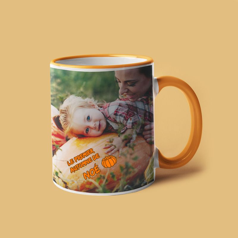 Mug à anse et liseré colorés personnalisé texte et photo Mug à anse et liseré colorés personnalisé texte et photo