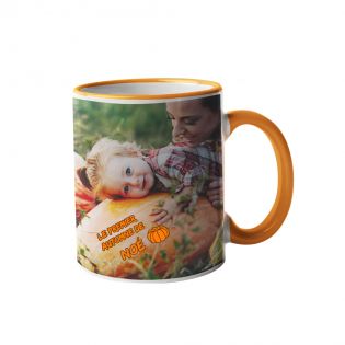 Mug à anse et liseré colorés personnalisé texte et photo