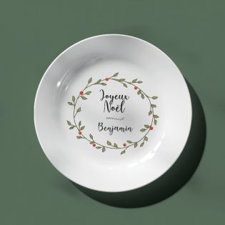 Assiette personnalisée de Noël en céramique | Couronne de Houx