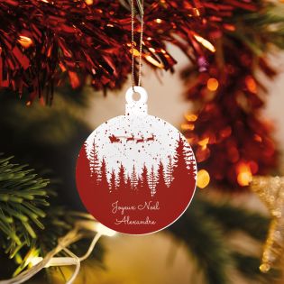 Décoration de Noël personnalisable avec un prénom - Cadeau Noël, décoration sapin de Noël en plexiglass - Modèle Forêt rouge