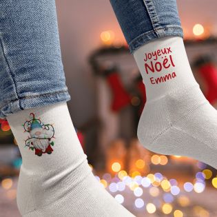 Chaussettes blanches avec motif humoristique Noël