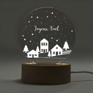 Lampe de chevet avec socle en bois à graver | Petite maison - Joyeux Noël