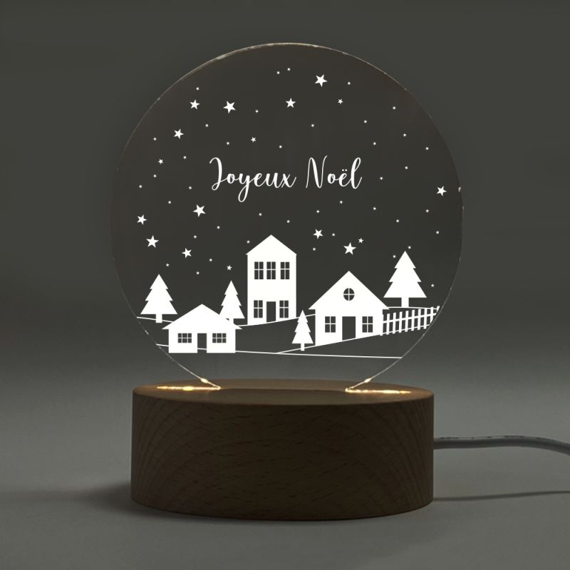 Lampe de chevet avec socle en bois à graver | Petite maison - Joyeux Noël Lampe de chevet avec socle en bois à graver | Petite maison - Joyeux Noël