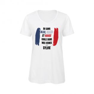 Tee-shirt Femme personnalisable col V | Du sang bleu blanc rouge coule dans mes veines