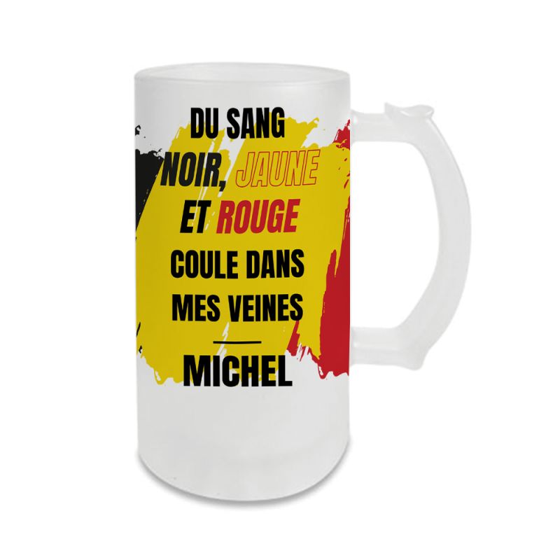Chope à bière personnalisée · Du sang noir, jaune et rouge coule dans mes veines | Belgique Chope à bière personnalisée · Du sang noir, jaune et rouge coule dans mes veines | Belgique