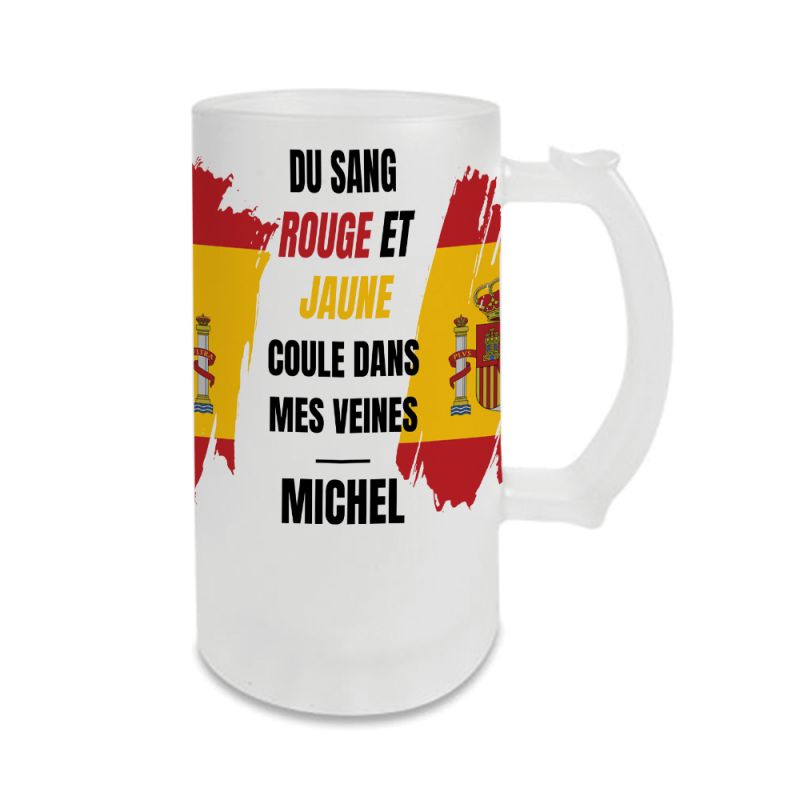 Chope à bière personnalisée · Du sang rouge et jaune coule dans mes veines | Espagne Chope à bière personnalisée · Du sang rouge et jaune coule dans mes veines | Espagne