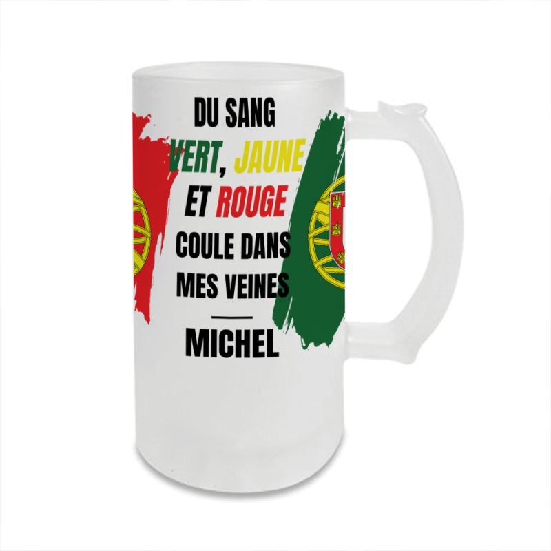 Chope à bière personnalisée · Du sang vert, jaune et rouge coule dans mes veines | Portugal Chope à bière personnalisée · Du sang vert, jaune et rouge coule dans mes veines | Portugal
