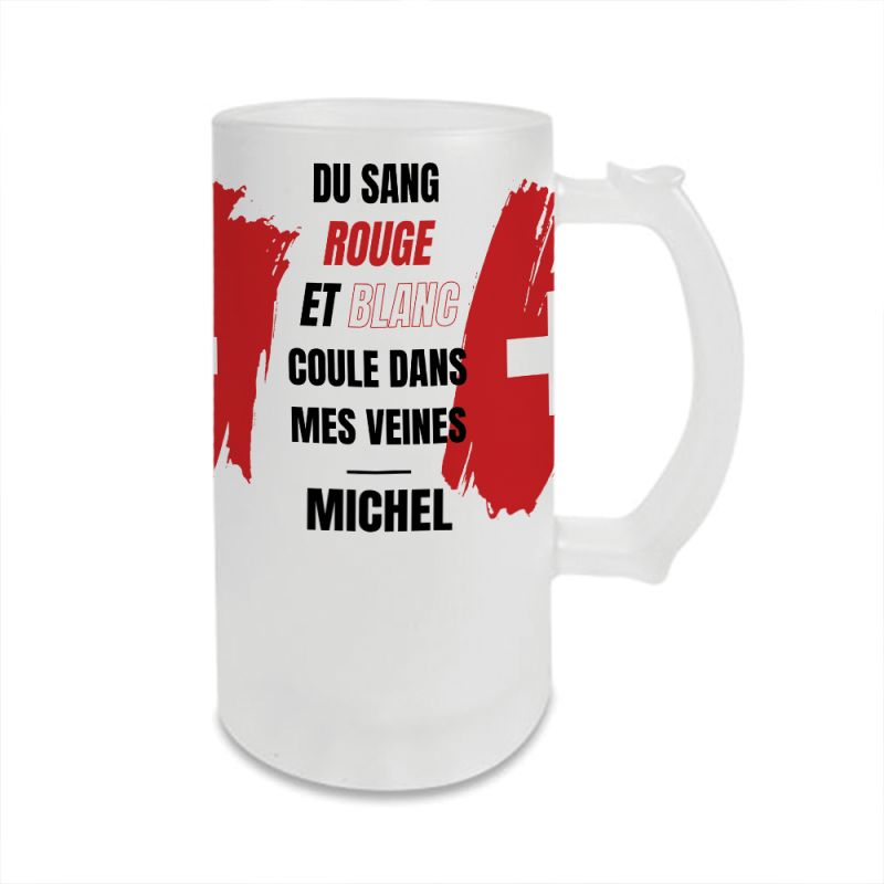 Chope à bière personnalisée · Du sang rouge et blanc coule dans mes veines | Suisse Chope à bière personnalisée · Du sang rouge et blanc coule dans mes veines | Suisse