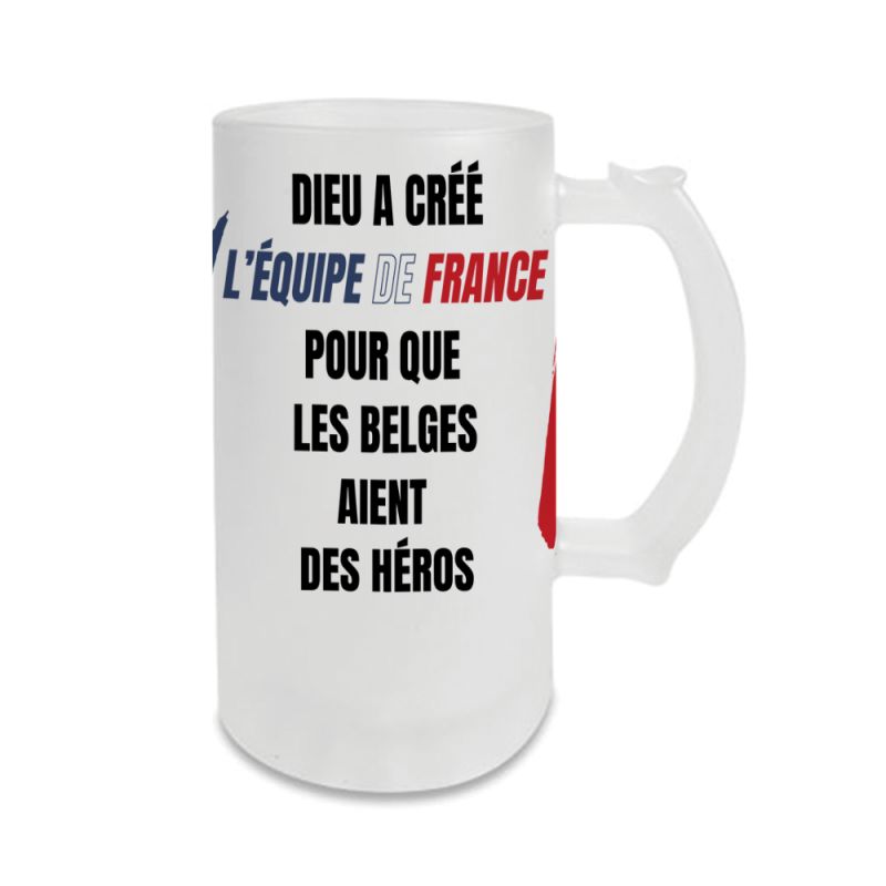 Chope à bière personnalisée en verre · Dieu a créé l'équipe de France Chope à bière personnalisée en verre · Dieu a créé l'équipe de France