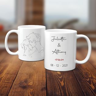 Mug en céramique blanc personnalisé avec Texte · Modèle dessin couple One Line 