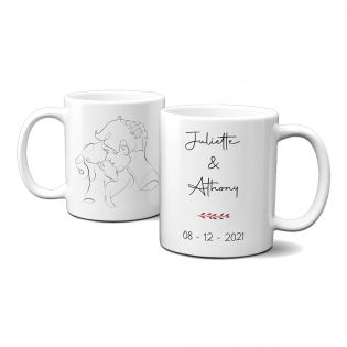 Mug en céramique blanc personnalisé avec Texte · Modèle dessin couple One Line 