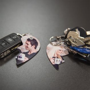 Duo de Porte-Clefs personnalisés · Texte et Photo | Cœur sécable