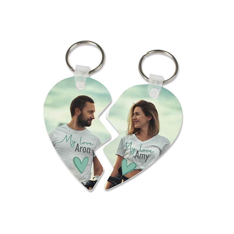 Duo de Porte-Clefs personnalisés · Texte et Photo | Cœur sécable Duo de Porte-Clefs personnalisés · Texte et Photo | Cœur sécable
