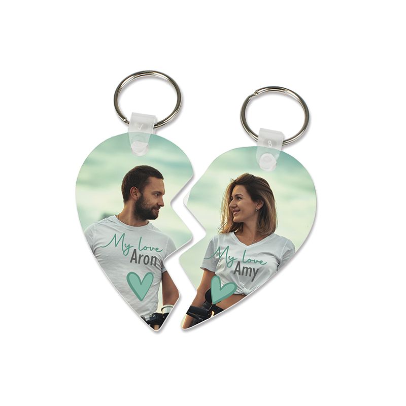 Porte clef coeur sécable en aluminium personnalisé avec vos photos