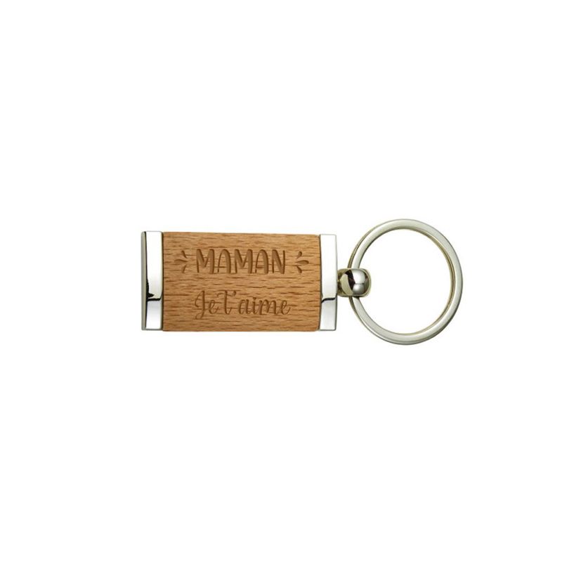 Porte-clés en bois et métal prénom à graver avec ses pétales