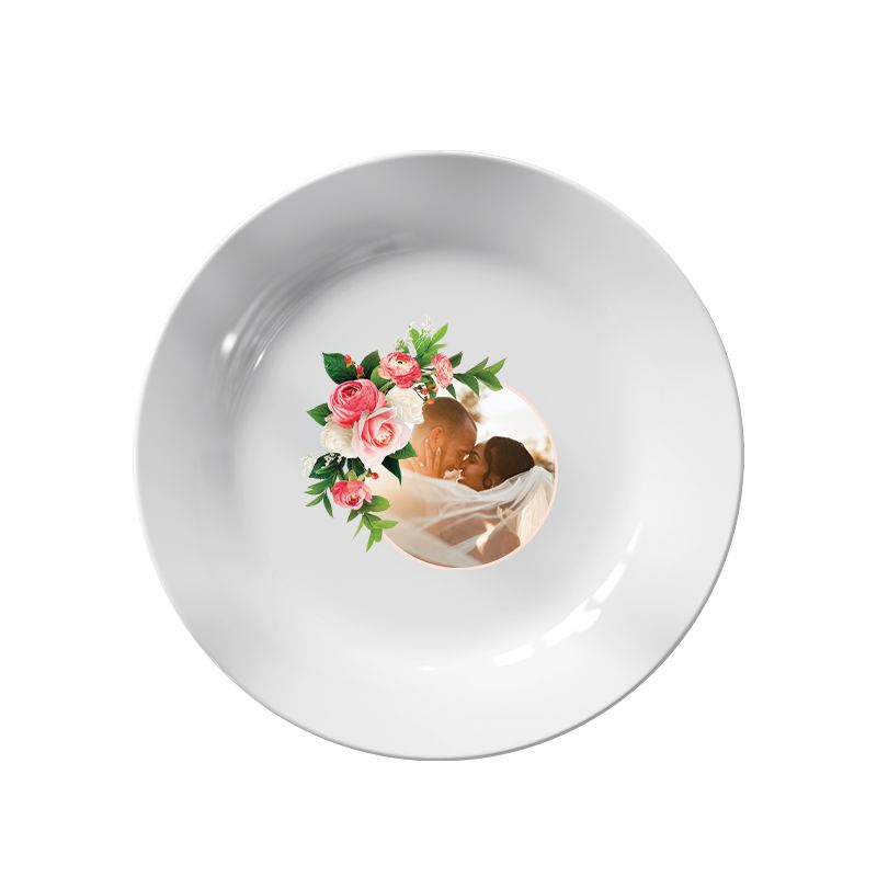 Assiette personnalisée Photo · Couronne de fleur et liseré d'or | 20 cm Assiette personnalisée Photo · Couronne de fleur et liseré d'or | 20 cm