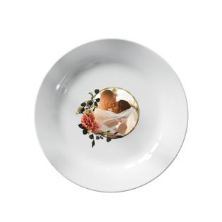 Assiette personnalisée Photo · Couronne de fleur et liseré d'or | 20 cm