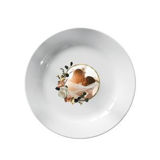 Assiette personnalisée Photo · Couronne de fleur et liseré d'or | 20 cm