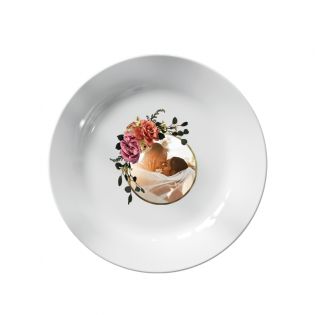 Assiette personnalisée Photo · Couronne de fleur et liseré d'or | 20 cm