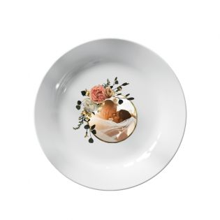 Assiette personnalisée Photo · Couronne de fleur et liseré d'or | 20 cm