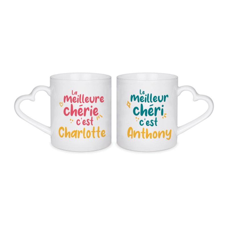 Lot de 2 tasses couple amoureux personnalisé avec Prénoms | Meilleur Chéri Lot de 2 tasses couple amoureux personnalisé avec Prénoms | Meilleur Chéri