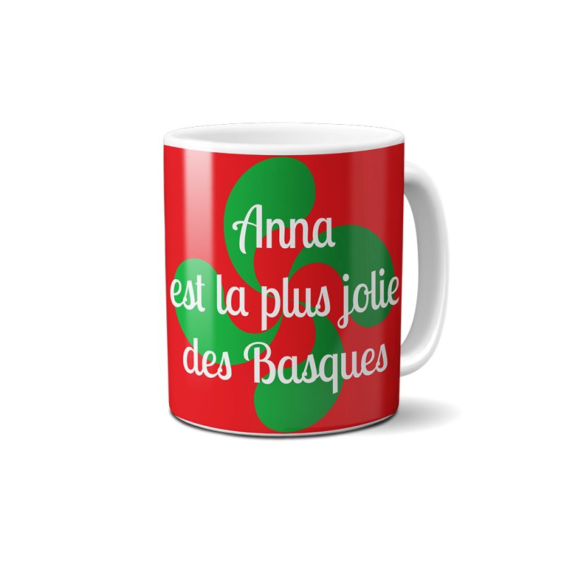 Mug en céramique blanc personnalisé avec Texte | Croix Basque Mug en céramique blanc personnalisé avec Texte | Croix Basque
