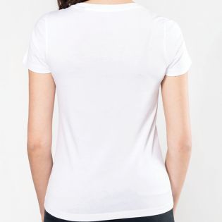Tee-shirt blanc Col V pour Femme · Modèle Bébé arrive dans 6 mois personnalisable