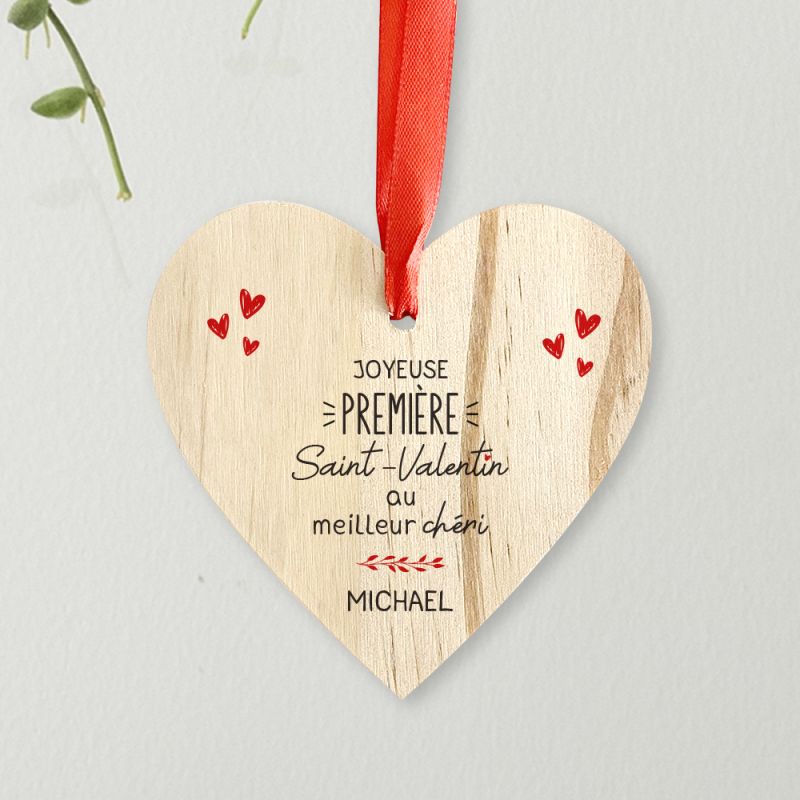 Décoration à suspendre personnalisable avec Prénom pour Première  Saint-Valentin