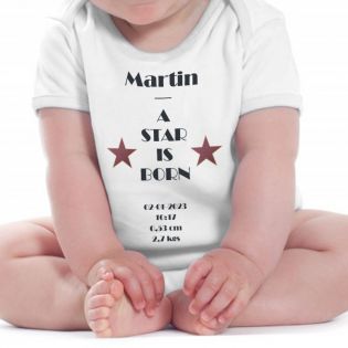 Body A star is Born personnalisé bébé · Prénom - Taille - Poids - Date et Heure de naissance