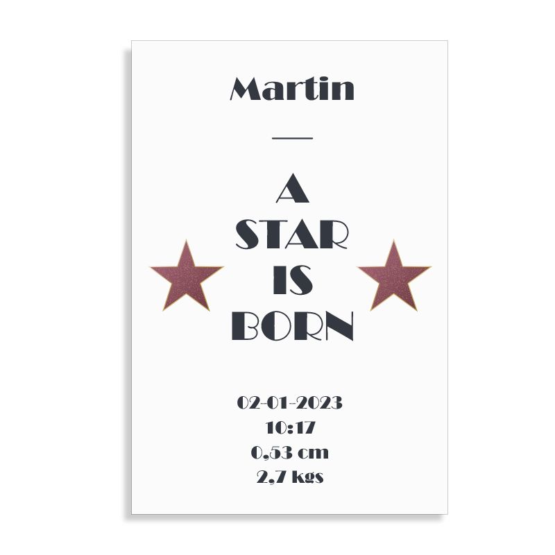 Plaque en aluminium personnalisée · A star is born fond blanc | 20 x 30 cm