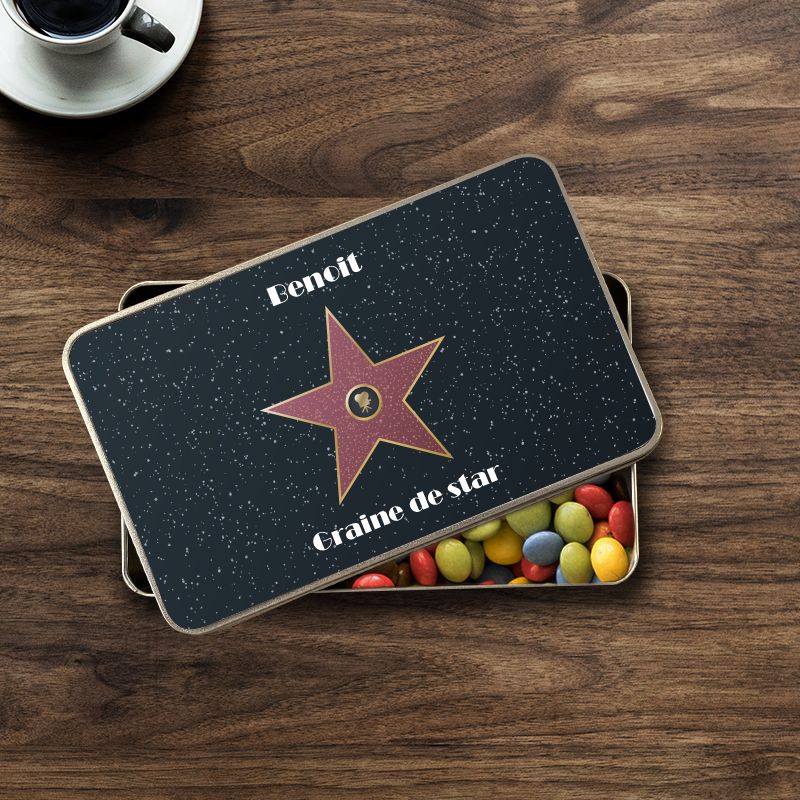 Boîte Métal Personnalisable DECOHO - 20x13x5cm - Pour Thé, Café, Biscuits - Cadeau Avec Prénom Et Photo