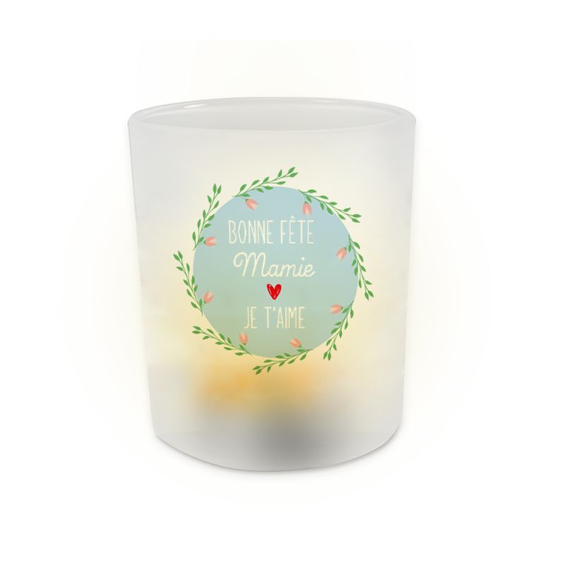 Bougeoir personnalisé en verre Bonne Fête Mamie avec photo Bougeoir personnalisé en verre Bonne Fête Mamie avec photo