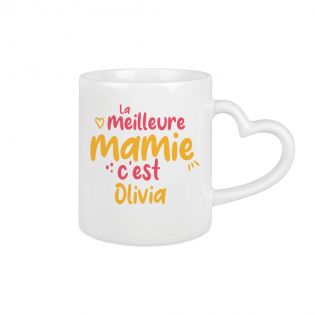Tasse avec anse en forme de cœur personnalisé - Meilleure des Mamies